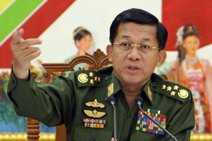Senior General Min Aung Hlaing of Burma addresses a news conference at the Defense Ministry in Naypyidaw in September. Photo: AFP