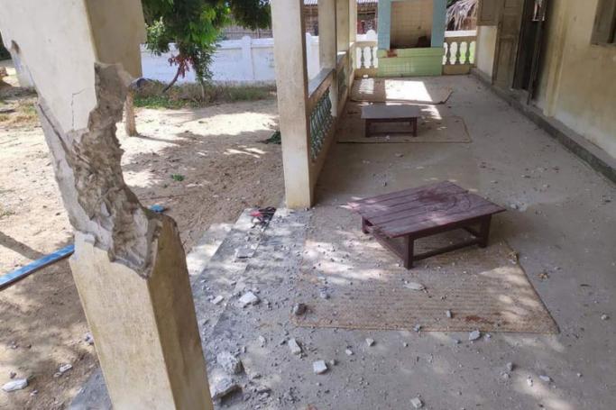 Debris and bloodstains at the damaged school in Let Yet Kone village in Depayin township, Sagaing region, Myanmar after the military helicopter attack on September 16. Photo: AFP