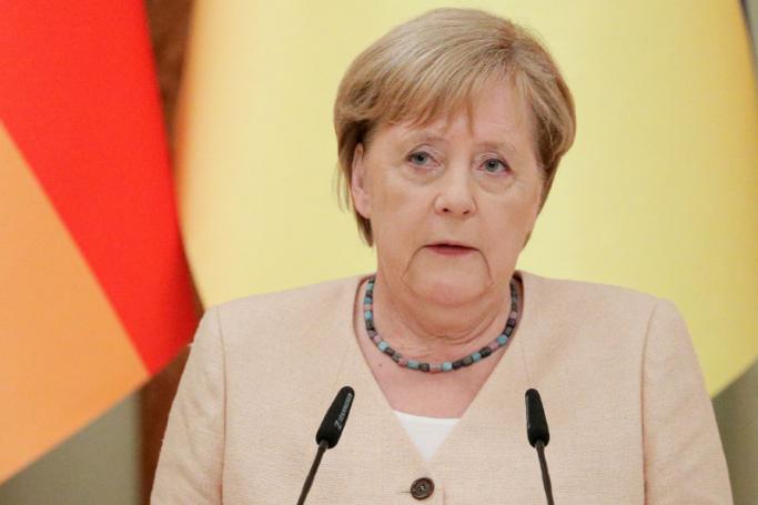 German Chancellor Angela Merkel gives a joint news conference with Ukrainian President following their talks at the Mariinsky palace in Kiev, on August 22, 2021. Photo: AFP