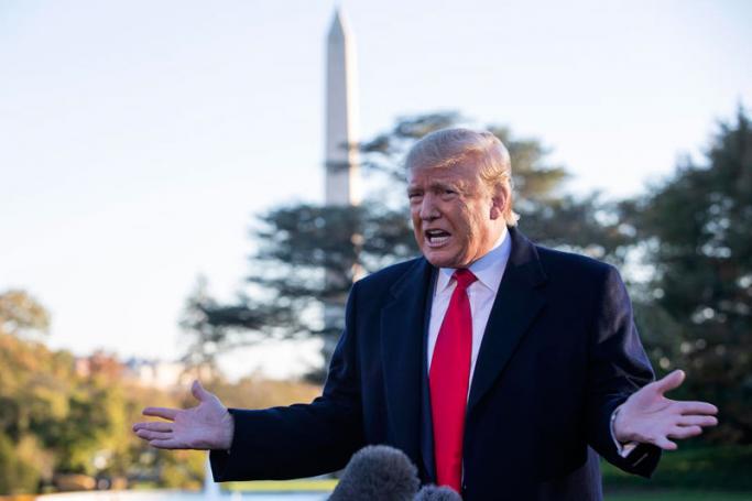 US President Donald J. Trump speaks to the news media before departing aboard Marine One from the South Lawn of the White House in Washington, DC, USA, 01 November 2019. Photo: EPA