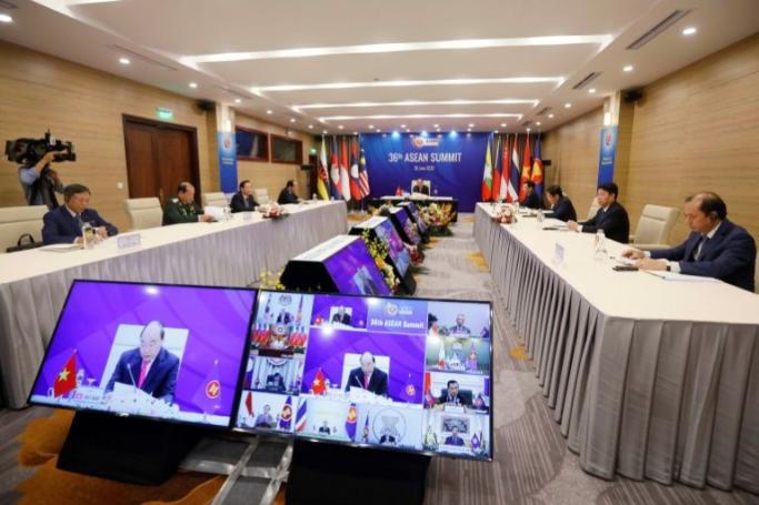 Vietnam's Prime Minister Nguyen Xuan Phuc warned the online summit of the 'serious consequences' of the pandemic for the economic development of ASEAN members (AFP Photo/LUONG THAI LINH)
