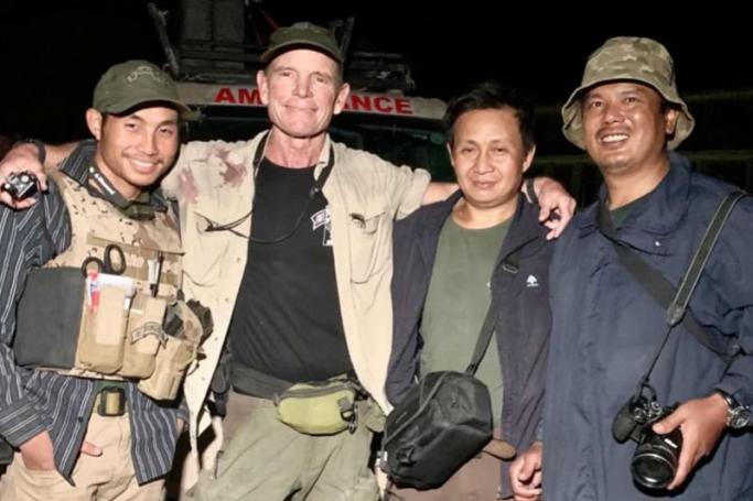 Zau Seng, at far right, with Joseph, Dave, and David after successful rescues this week in Syria. Photo: Free Burma Rangers (FBR)