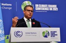Britain's President for COP26 Alok Sharma speaks at a press conference at the close of the COP26 UN Climate Change Conference in Glasgow on November 13, 2021. Ben STANSALL / AFP