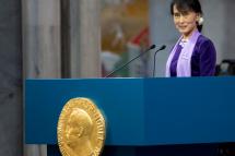 Myanmar democracy icon Aung San Suu Kyi delivers her Nobel speech during the Nobel ceremony at Oslo's City Hall. Photo: AFP