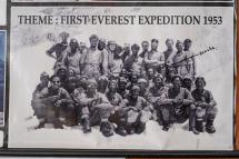 This picture taken on May 28, 2023, shows a team photograph of the 1953 Mount Everest expedition which placed Tenzing Norgay and Edmund Hillary on the summit of the world's highest mountain, on the eve of International Everest Day, at Namche Bazar in Solukhumbu district, northeast of Kathmandu. Photo: AFP