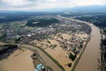 An aerial view shows floods in Hitoyoshi, Kumamoto prefecture, southwestern Japan, 04 July 2020. Photo: EPA