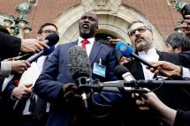(File) Abubacarr Tambadou (C), minister of justice of the Gambia speaks to the press after the decision in the Gambia vs Myanmar genocide case at the International Court of Justice in The Hague, The Netherlands, 23 January 2020. Photo: EPA