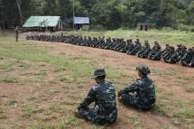 This photo taken on October 6, 2021 shows members of the People's Defence Force, the armed wing of the civilian National Unity Government opposed to Myanmar's ruling military regime, taking part in training at a camp in Kayin State, near the Myanmar-Thai border. Photo: AFP