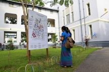 New students looks campus location map at Yangon University in Yangon. Photo: Lynn Bo Bo/EPA