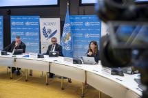 (L-R) Michael Ryan, Executive Director, WHO Health Emergencies Programme, Tedros Adhanom Ghebreyesus, Director General of the World Health Organization (WHO), and Maria Van Kerkhove, Technical lead Covid 19 WHO Health Emergencies Programme (WHO) during a press conference organized by the Geneva Association of United Nations Correspondents (ACANU) at the WHO headquarters in Geneva, Switzerland, 14 December 2022. EPA-EFE