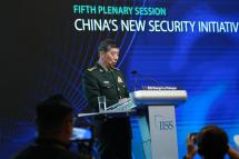 Chinese State Councilor and Minister of National Defence General Li Shangfu delivers his speech during a plenary session of the International Institute for Strategic Studies (IISS) Shangri-la Dialogue at the Shangri-la hotel in Singapore, 04 June 2023. Photo: EPA