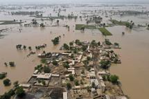 This photograph shows an aerial view of a village wrecked by floods in the Okara district of Punjab province on August 28, 2023. Photo: AFP