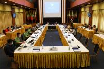 Representatives of government and NCA-S EAOs hold peace talks at peace centre in Yangon on 22 June 2020. Photo: MNA