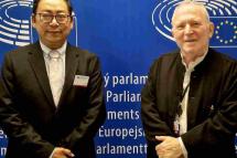 NUG minister for Human Rights U Aung Myo Min and Mr.Bernard Guetta, the Vice Chairman of the Human Rights Committee of the European Parliament