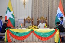 Myanmar's President Win Myint (C-R) and Indian President Shri Ram Nath Kovind (C-L) look on during the signing ceremony of a Memorandum of Understanding (MOU) at the Presidential Palace in Naypyitaw, Myanmar, 11 December 2018. Indian President Kovind is on a four-day visit to Myanmar. Photo: Thet Aung/EPA/POOL  image.png