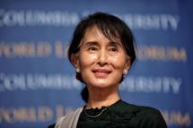 (File) In this file photo taken on September 22, 2012, Myanmar's member of parliament Aung San Suu Kyi speaks at the Low Memorial Library at Columbia University in New York. Ousted Myanmar leader Aung San Suu Kyi will hear the first testimony against her in a junta court on June 14, 2021, more than four months after a military coup. Photo: AFP