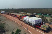 A convoy of vehicles seen conveying parts of the Bhumi Phassa Mudra Sitting Buddha to Nay Pyi Taw on 13 March 2021. Photo: MNA
