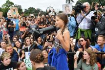 Swedish environment activist Greta Thunberg speaks at a climate protest outside the White House in Washington, DC on September 13, 2019. Thunberg, 16, has spurred teenagers and students around the world to strike from school every Friday under the rallying cry "Fridays for future" to call on adults to act now to save the planet. Photo: Nicholas Kamm/AFP