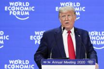 US President Donald J. Trump addresses a plenary session during the 50th annual meeting of the World Economic Forum (WEF) in Davos, Switzerland, 21 January 2020. Photo: EPA