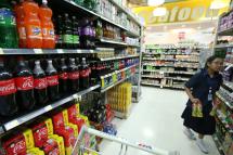 Soft drinks are on display in a supermarket in Bangkok, Thailand. Photo: EPA