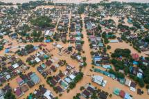 This aerial photo taken on August 11, 2019 shows floodwaters submerged areas of Ye township in Mon State. Photo: Sai Aung Main/AFP