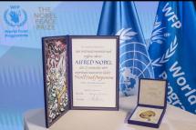 A handout photo made available by the World Food Programme (WFP) shows the Nobel Peace Prize certificate and medal awarded for WFP in 2020, at the WFP headquarters in Rome, Itay, 10 December 2020. Photo: EPA