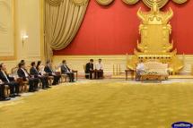 Vietnam’s Deputy Prime Minister and Foreign Minister Pham Binh Minh meet with Myanmar President U Thein Sein and Foreign Minister U Wunna Maung Lwin in Nay Pyi Taw on May 28, 2015. Photo: President's Office

