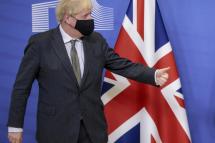 Britain's Prime Minister Boris Johnson gestures towards European Commission President Ursula von der Leyen (unseen) welcoming him prior to post-Brexit trade deal talks, in Brussels, Belgium, 09 December 2020. Photo: EPA