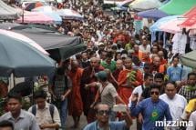 Supporters of Nationalist Buddhist monk Wirathu, gather near the Shwedagon pagoda in Yangon on 30 May 2019. Photo: Thura/Mizzima