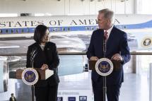 U.S. House speaker Kevin McCarthy and Taiwanese President Tsai Ing-wen hold a press conference following a bilateral meeting at the Ronald Reagan Presidential Library in Simi Valley, California, USA, 05 April 2023. Photo: EPA