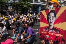 (File) Protesters take part in a demonstration against the military coup in Yangon on March 2, 2021. Photo: AFP