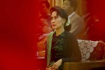(File) In this file photo taken on June 20, 2015 Myanmar's opposition leader Aung San Suu Kyi attends the National League for Democracy (NLD) party's Central Committee meeting in Yangon. Photo: AFP