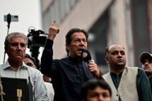 Pakistan's former prime minister Imran Khan (C) addresses his supporters during an anti-government march towards capital Islamabad, demanding early elections, in Gujranwala on November 1, 2022. Photo: AFP
