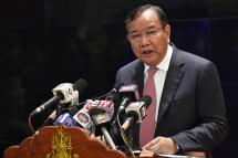 Cambodia's Foreign Minister Prak Sokhonn, the Association of Southeast Asian Nations (ASEAN) special envoy to Myanmar, speaks during a press conference at Phnom Penh international airport. Photo: AFP