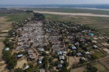 An Aerial photo of burnt buildings from fires in Mingin Township, in Sagaing Division. Photo: Chin Twin Chit Thu/AFP