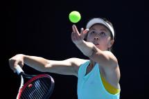 This file photo taken on January 13, 2019 shows China's Peng Shuai serving during a practice session ahead of the Australian Open tennis tournament in Melbourne. Photo: AFP