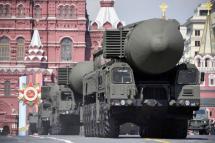 Russian Topol-M intercontinental ballistic missiles drive at Red Square in Moscow. Photo: AFP