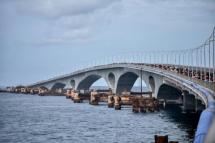 (FILES) This file photo taken on September 18, 2018 shows the newly opened Sinamale Bridge -- formerly known as the China-Maldives Friendship Bridge after a major funding input from China -- in the Maldives capital Male. Photo: AFP