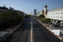 A general view shows an empty road in Yangon. Photo: AFP