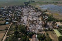 An Aerial photo of burnt buildings from fires in Mingin Township, in Sagaing Division. Photo: Chin Twin Chit Thu/AFP