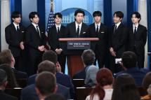 Korean band BTS appears at the daily press briefing in the Brady Press Briefing of the White House in Washington, DC, May 31, 2022, as they visit to discuss Asian inclusion and representation, and addressing anti-Asian hate crimes and discrimination. Photo: SAUL LOEB / AFP