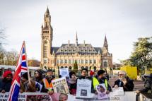Protesters take part in a demonstration in support to the Rohingya Muslim minority in front of the Peace Palace in The Hague, on Tuesday, during the start of a three-day hearing on Rohingya genocide case at the UN's International Court of Justice. Photo: AFP