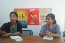 ILO representatives, Wai Hnin Po and Hkun Sa Mun Htoi, discuss the treatment of housemaids in Myanmar, many of whom are often children from poor families who are vulnerable to abuse. Photo: Ei Cherry Aung/Myanmar Now
